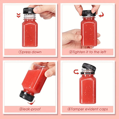 Clear Leak-Proof Juice Bottles - Portable Plastic Drink Containers for Smoothies, Milk, Homemade Beverages & Travel