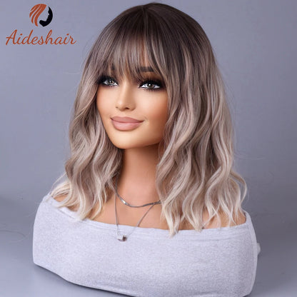 2023 New Synthetic Wig – Internet Celebrity Style with Fringe, Gradual Light Gray European & American Look