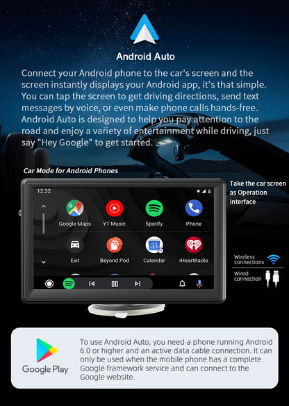 BQCC 7" HD IPS Car MP5 Player — Portable Stereo with Wireless CarPlay, Android Auto, BT, FM, USB & WiFi