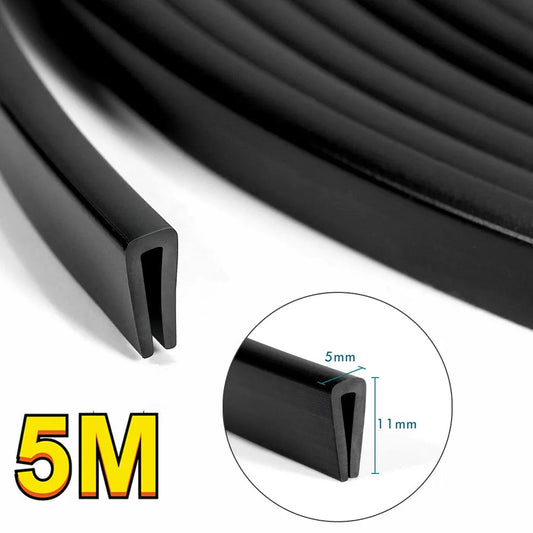 5M Car Door Edge Protector Strip - U Shape Rubber Seal Trim 11x5mm Auto Door Guard for Scratch Protection, Sealing & Decoration