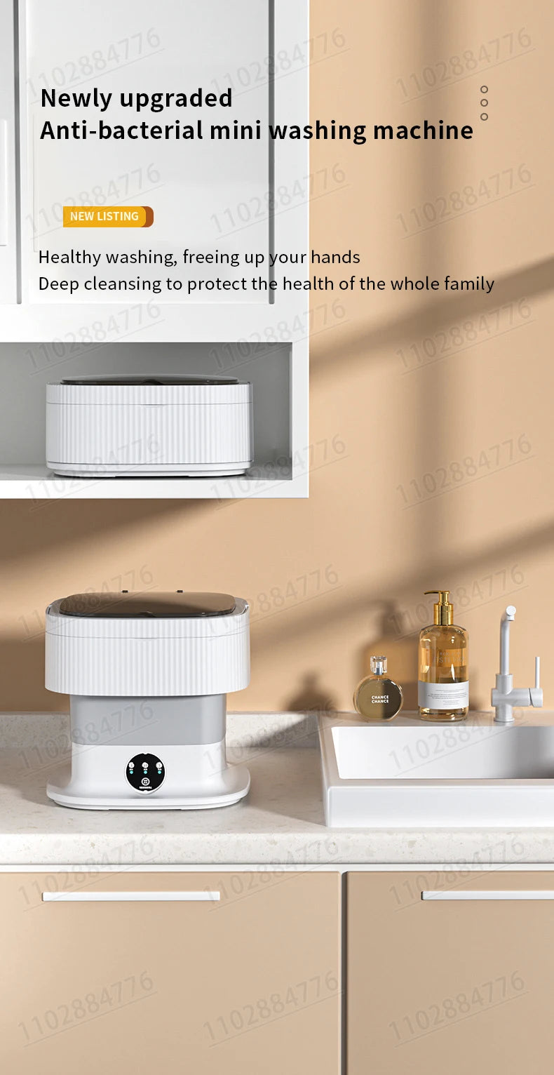 10L High-End Foldable Portable Washing Machine – Large Capacity with Blue Light, Timed Washing & Dehydration