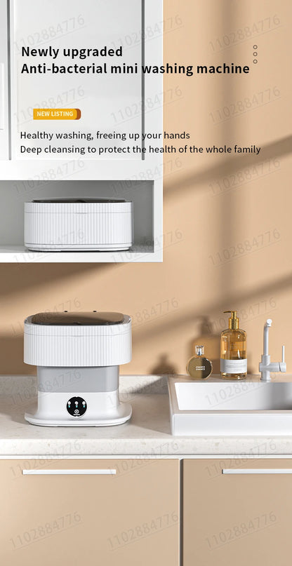 10L High-End Foldable Portable Washing Machine – Large Capacity with Blue Light, Timed Washing & Dehydration