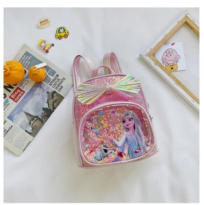 Disney Frozen Elsa & Anna Sequin Backpack - Glitter PU Leather School Bag for Girls, Kawaii Travel Backpack & Christmas Gift