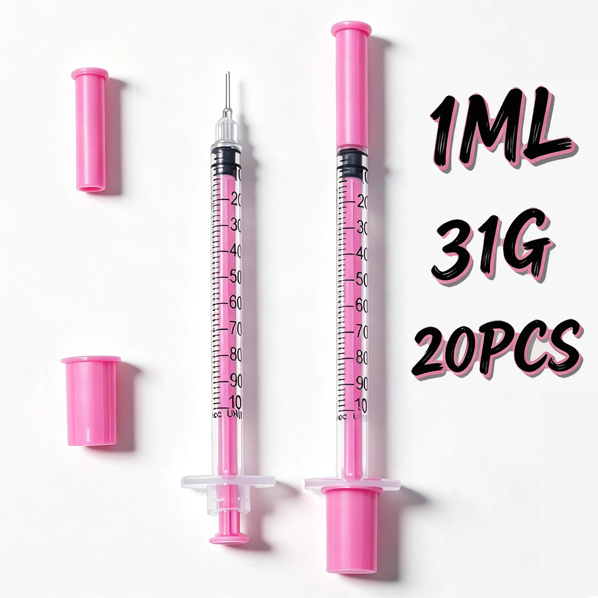 U-100 Insulin Syringes - 1ml 31G Sterile Precision Syringes, 8mm Needle, 20-Pack