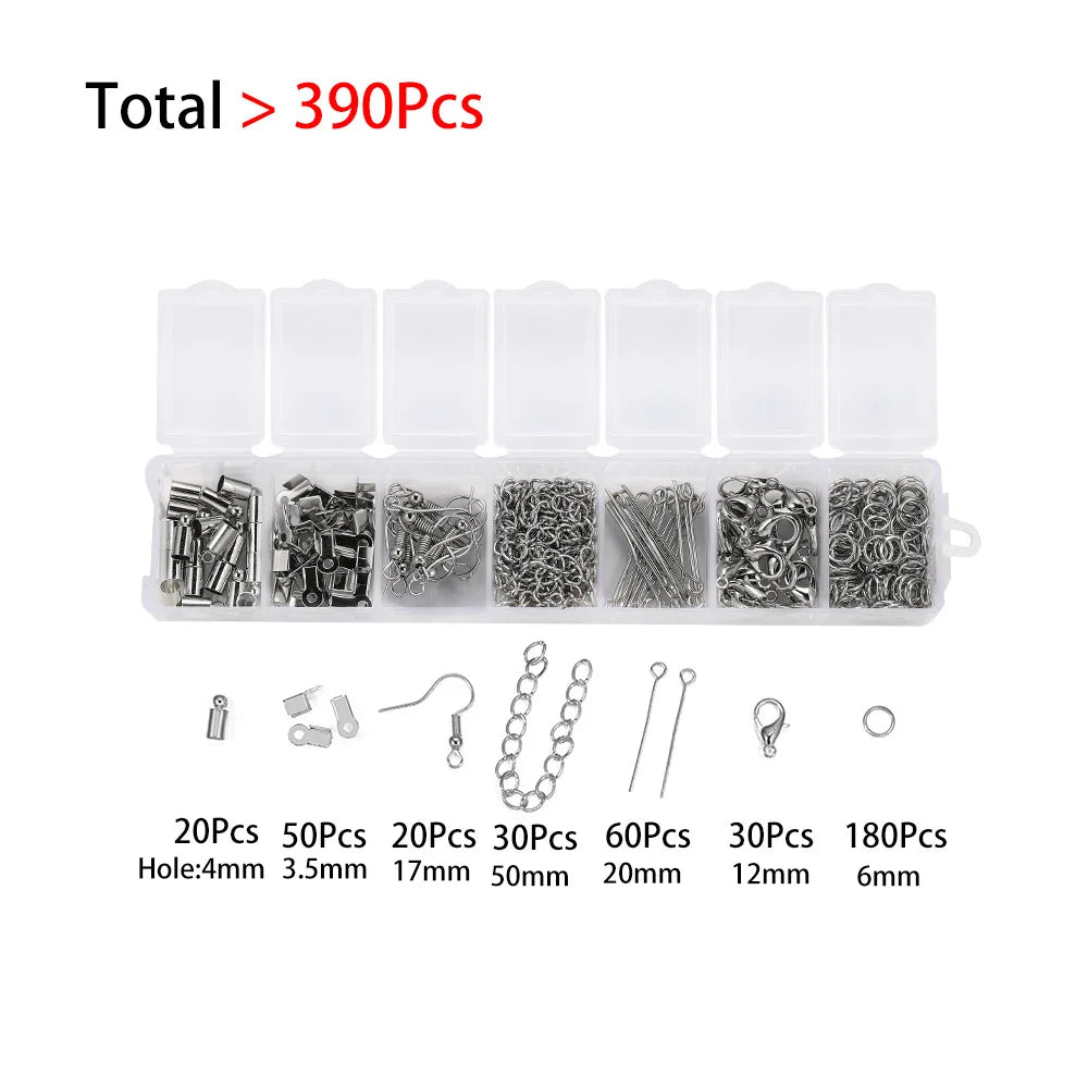 210-400Pcs Jewelry Making Kit - Lobster Clasps Jump Rings Crimp Beads Findings for DIY Bracelets & Necklaces