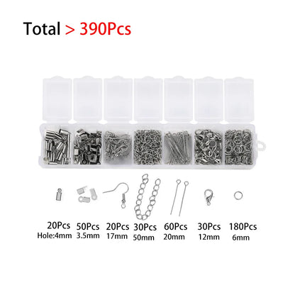 210-400Pcs Jewelry Making Kit - Lobster Clasps Jump Rings Crimp Beads Findings for DIY Bracelets & Necklaces