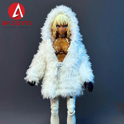 MW121 1/12 Scale Rabbit Girl Plush Coat – Cute Solid Coat for 6" Ob11, Azone, Figma & Romankey Action Figures