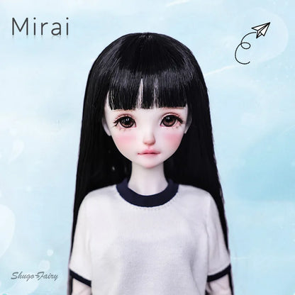 Shuga Fairy Mirai 1/5 BJD Doll with Ruoguan Body, Long Black Hair, Juvenile Features, Resin Joint Doll for Collectors