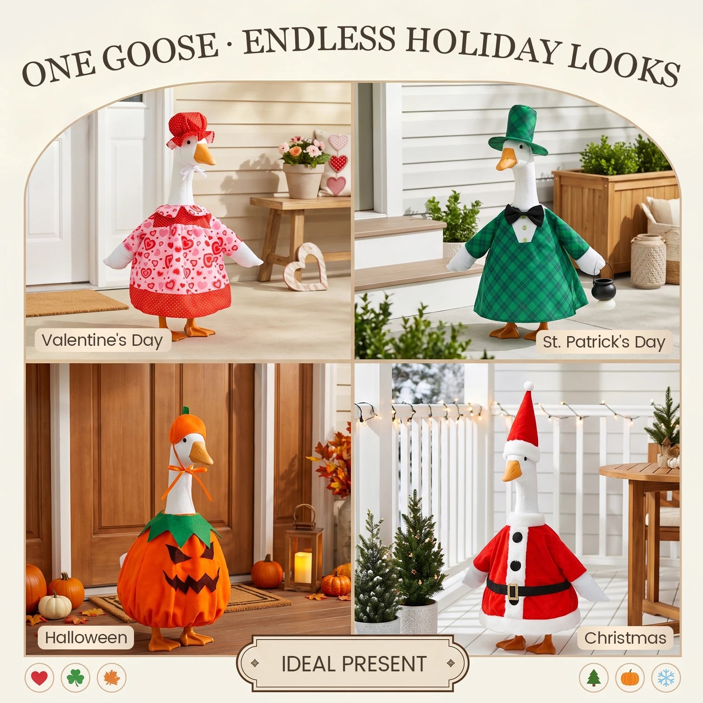 23-Inch Porch Goose Outfit - Seasonal Skirt, Hat & Clothes for Lawn Goose Statue Decoration