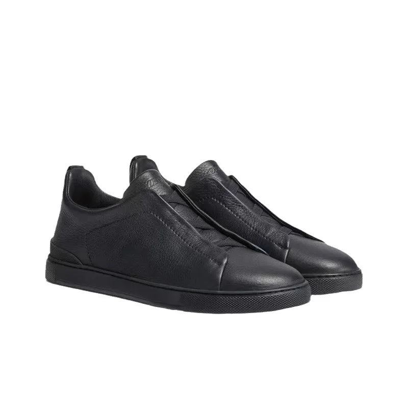 Men's Summer Casual Shoes — Top Layer Cow Leather, Breathable Luxury Deer Skin Slip-On Sneakers