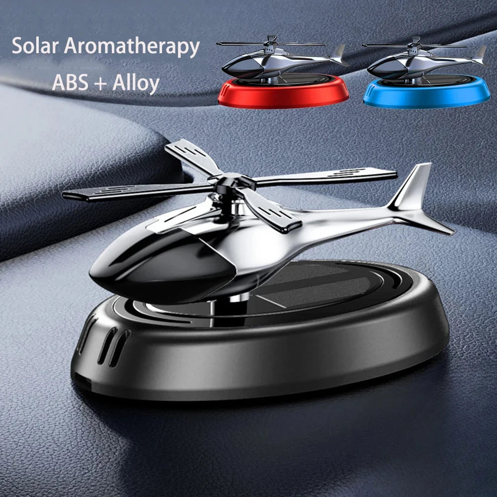 Solar-Powered Rotation Helicopter Car Air Freshener – Alloy + ABS Wooden Aromatherapy Aroma Diffuser