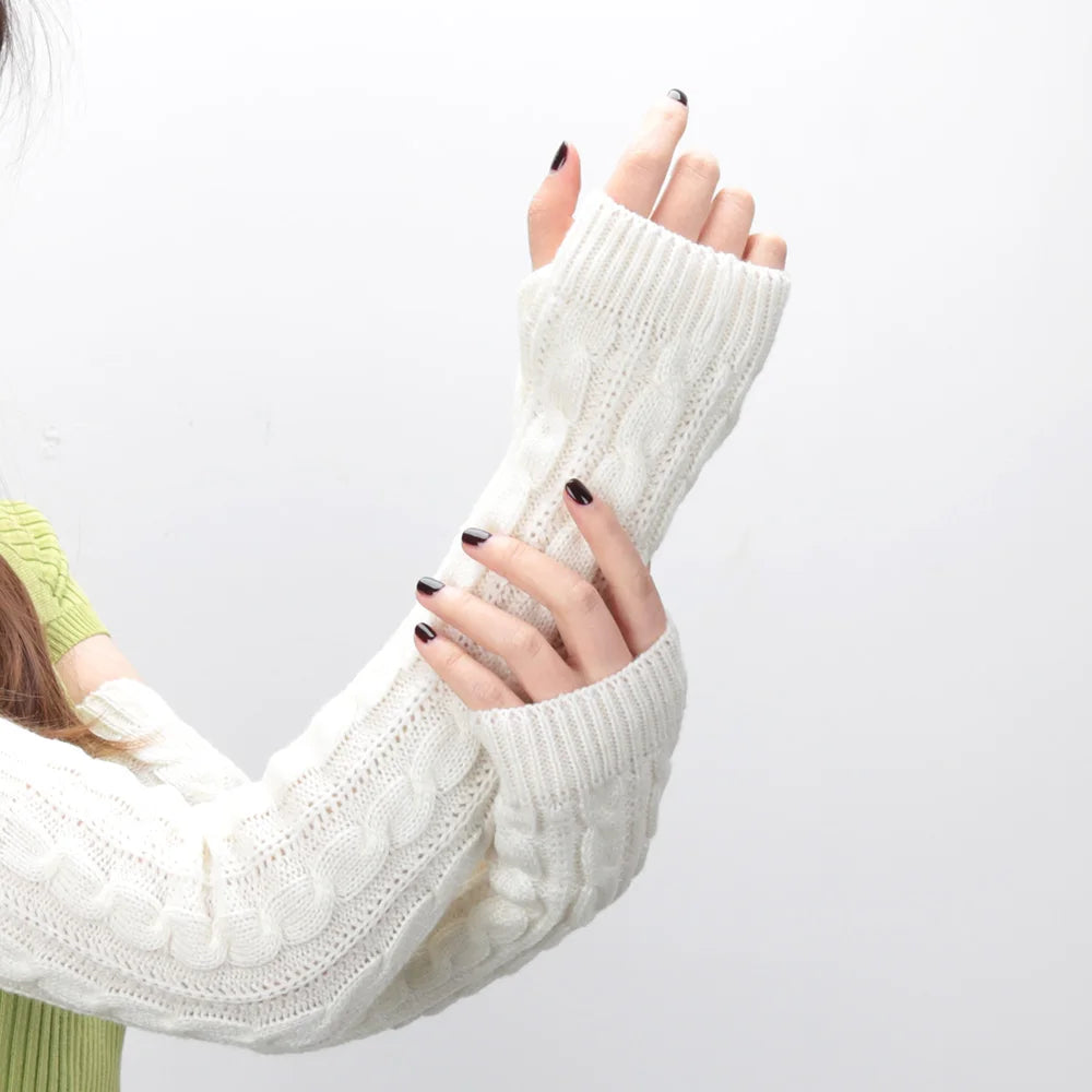 Women’s Knit Long Fingerless Gloves – Over Elbow Arm Warmers Wrist Sleeves, Fashion Half Hand Mittens for Casual & Gothic Style (Black)