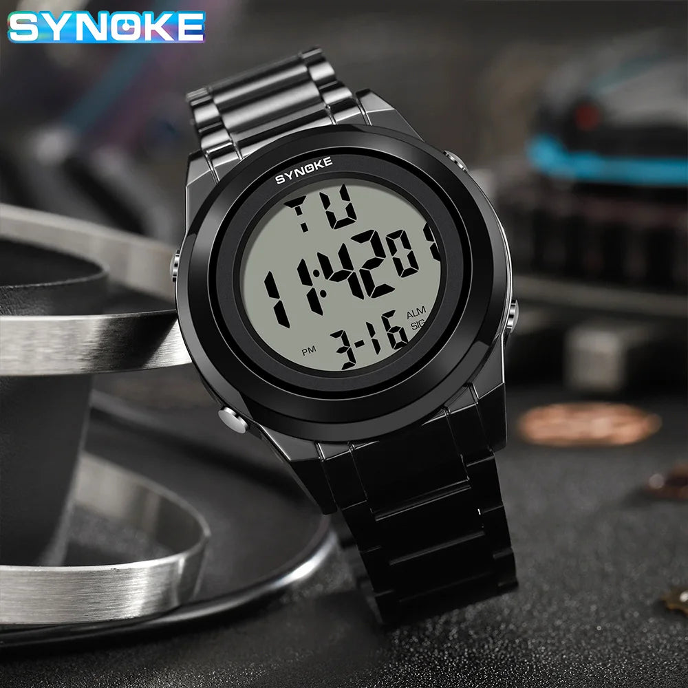 Men's Top Luxury Sports Watch – Stainless Steel Strap, Waterproof Digital Wristwatch with Backlight & Alarm