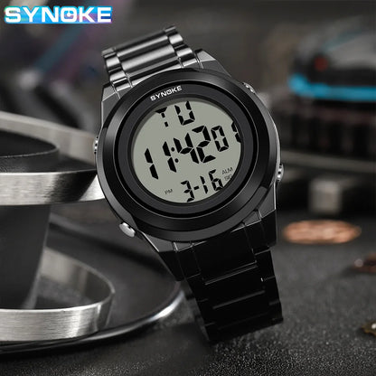 Men's Top Luxury Sports Watch – Stainless Steel Strap, Waterproof Digital Wristwatch with Backlight & Alarm