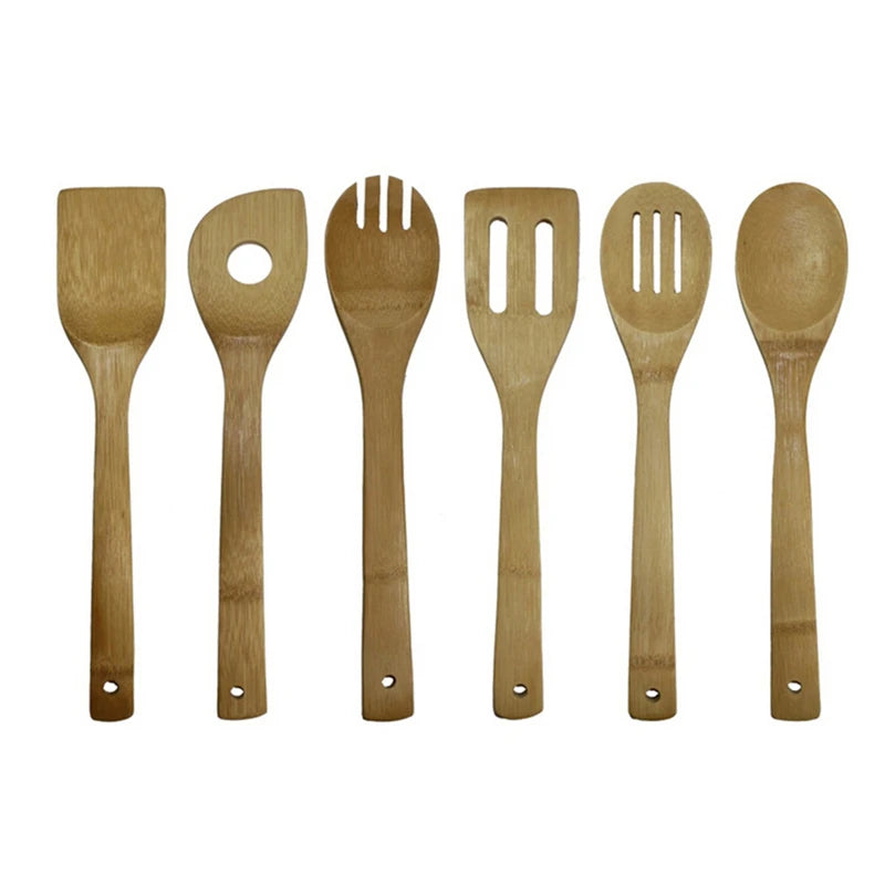 6PCS Bamboo Cooking Utensil Set – Wooden Spoons & Spatulas for Kitchen Mixing & Cooking