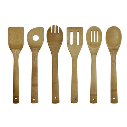 6PCS Bamboo Cooking Utensil Set – Wooden Spoons & Spatulas for Kitchen Mixing & Cooking