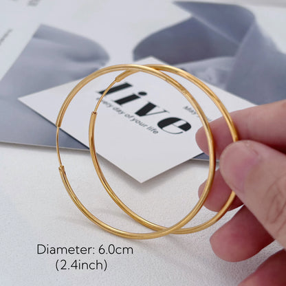 Gold-Plated Large Round Hoop Earrings — Smooth Stainless Steel Circles for Women, Multiple Sizes 12–60mm, Jewelry Gift