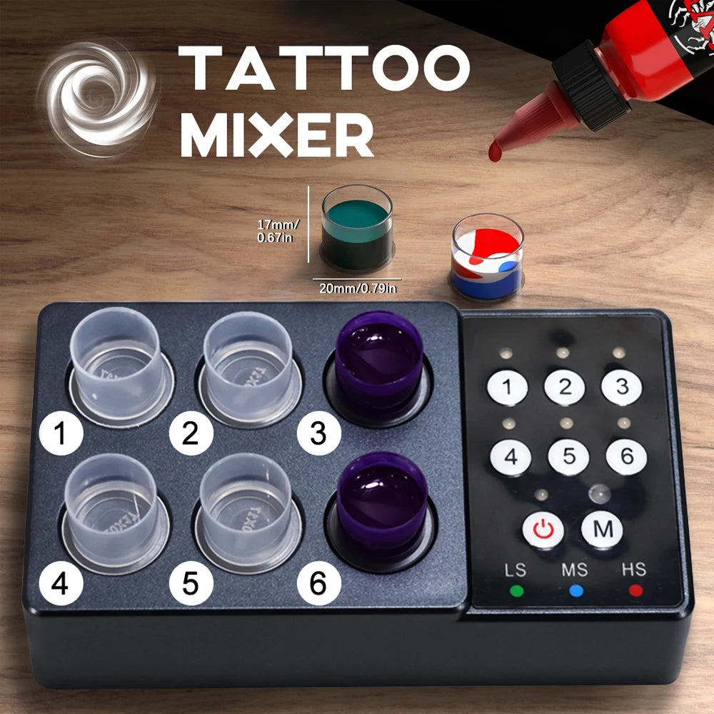 Tattoo Ink Vortex Mixer — Wireless Magnetic Anti-Sedimentation Pigment Stirrer with 100pcs Ink Cups