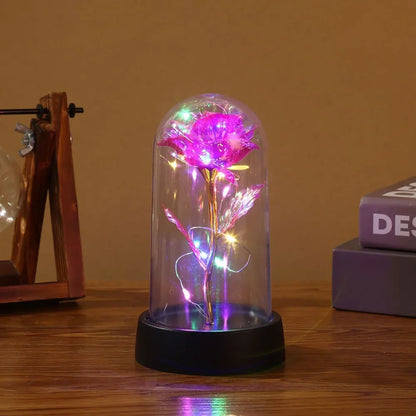 Valentine's Day Eternal Rose LED Light – Foil Flower in Glass Cover, Romantic Gift for Girlfriend, Mother's Day & Wedding Bridesmaid Favor