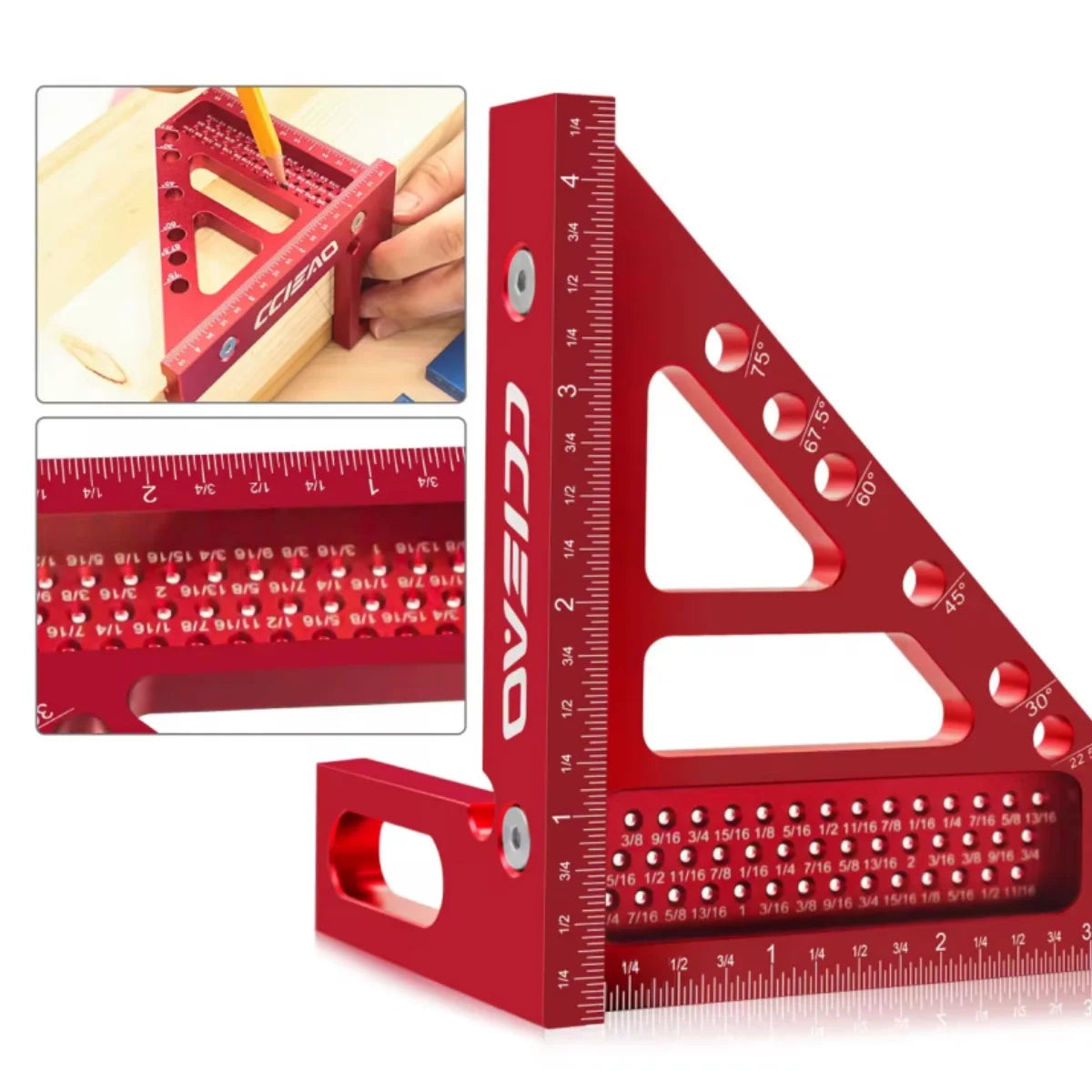 Imperial 3D Multi-Angle Measuring Ruler – 45/90 Degree Aluminum Alloy Woodworking Square Protractor for Engineers & Carpenters