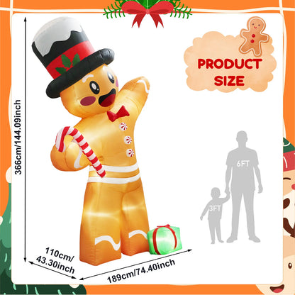 OurWarm 12FT Giant Gingerbread Inflatable – Outdoor Christmas Decoration for Lawn, Garden, and Holiday Display