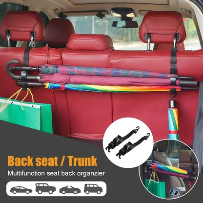 2PCS Car Back Seat Hooks — Multi-Function Headrest Hangers for Umbrella, Bags & Auto Interior Storage