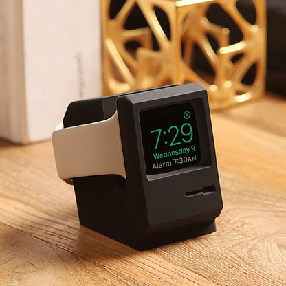 Retro Computer Pattern Silicone Stand: Charging Dock Holder for Apple Watch Series 7/6/5/4/3/2/1 - Stylish Nightstand Keeper Bracket Base