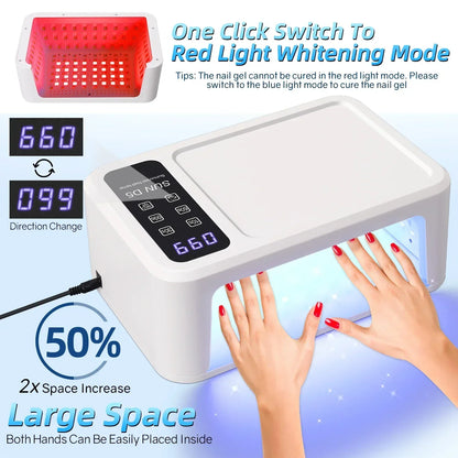 480W UV LED Nail Lamp – 108 LEDs Nail Dryer with Red Light Whitening Mode, Large Space, 4 Timer Settings