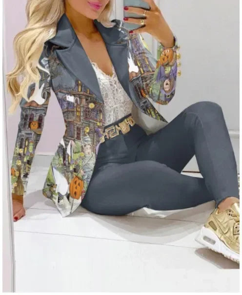 CM.YAYA Women’s Paisley Butterfly Blazer & Pants Set – Elegant 2-Piece Autumn Winter Street Style Outfit