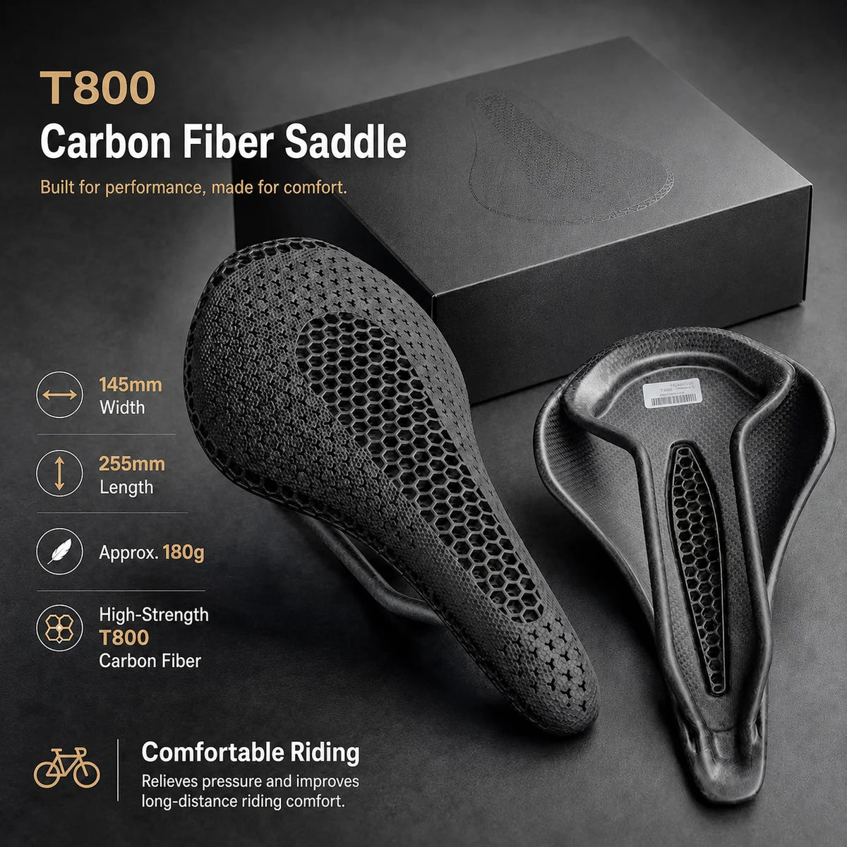 2026FKFB Ultra Full Carbon 3D Printed Bike Saddle - 185g Toray T800 Carbon Fiber MTB Cycling Seat, 145mm