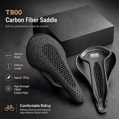 2026FKFB Ultra Full Carbon 3D Printed Bike Saddle - 185g Toray T800 Carbon Fiber MTB Cycling Seat, 145mm