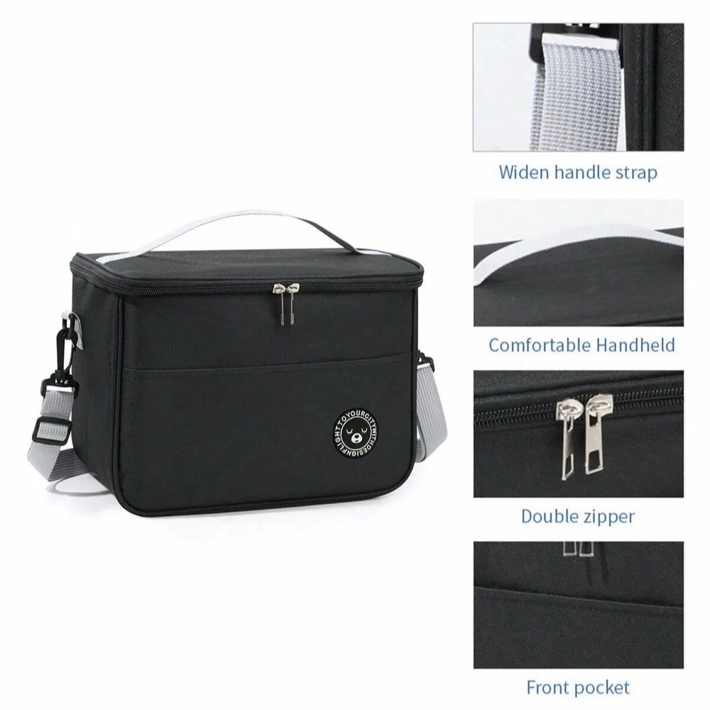 Insulated Handheld Lunch Bag with Shoulder Strap – Thickened Waterproof Student Lunch Box Tote
