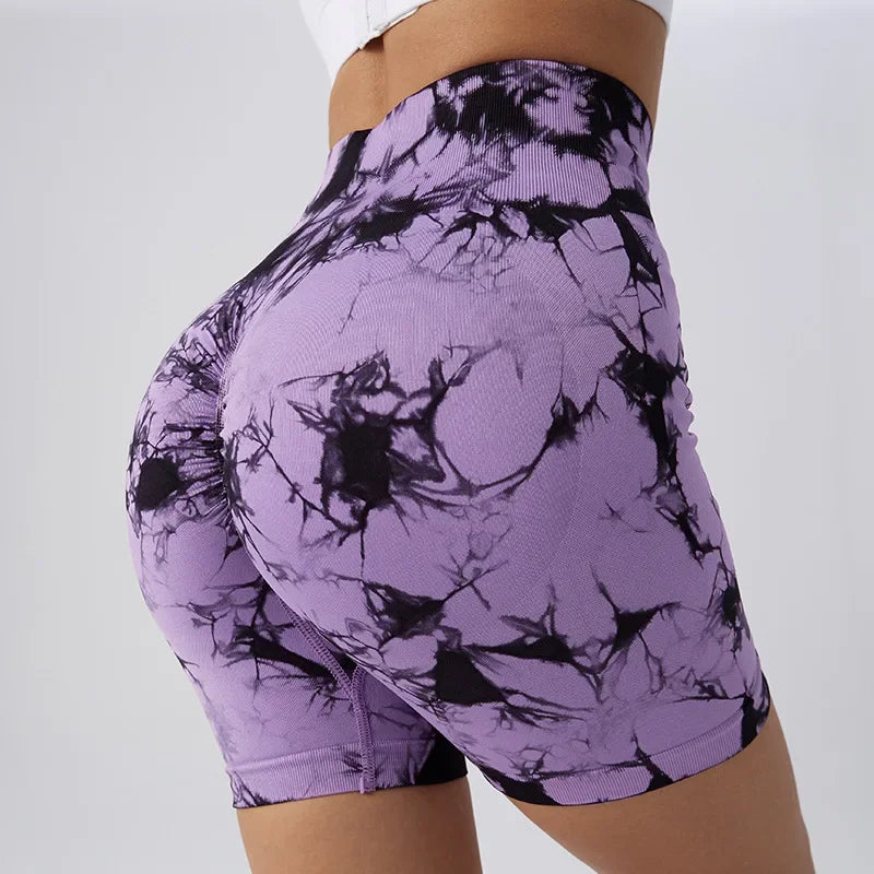 Women’s Yoga Shorts — High-Waisted Tie Dye Seamless Cycling & Running Sports Workout Gym Shorts S-XL