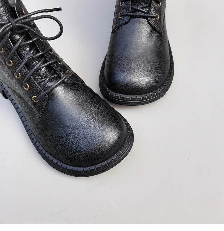 Careaymade 100% Genuine Leather Wide Casual Women’s Short Boots – Big Size, Handmade Men’s Wool Boots