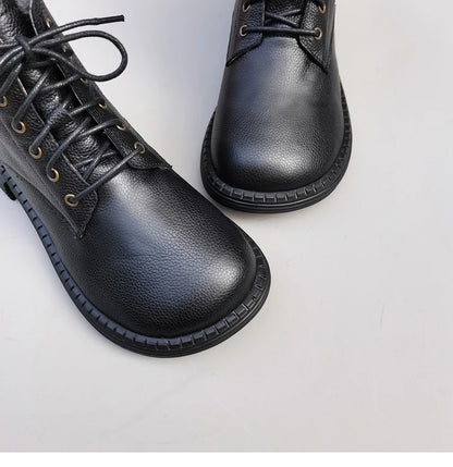 Careaymade 100% Genuine Leather Wide Casual Women’s Short Boots – Big Size, Handmade Men’s Wool Boots