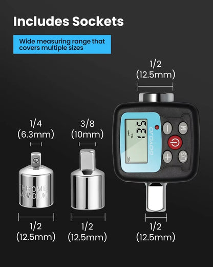 GOYOJO 1/2" Digital Torque Wrench Adapter - Electronic Torque Converter with Digital Display & 1/4", 3/8" Adapters for Cars