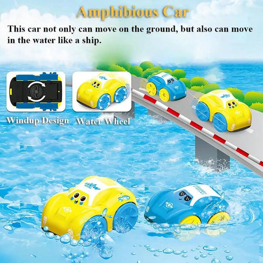Kids Bath Water Toys - Cartoon Clockwork Amphibious Car Floating Baby Bath Toy Gift