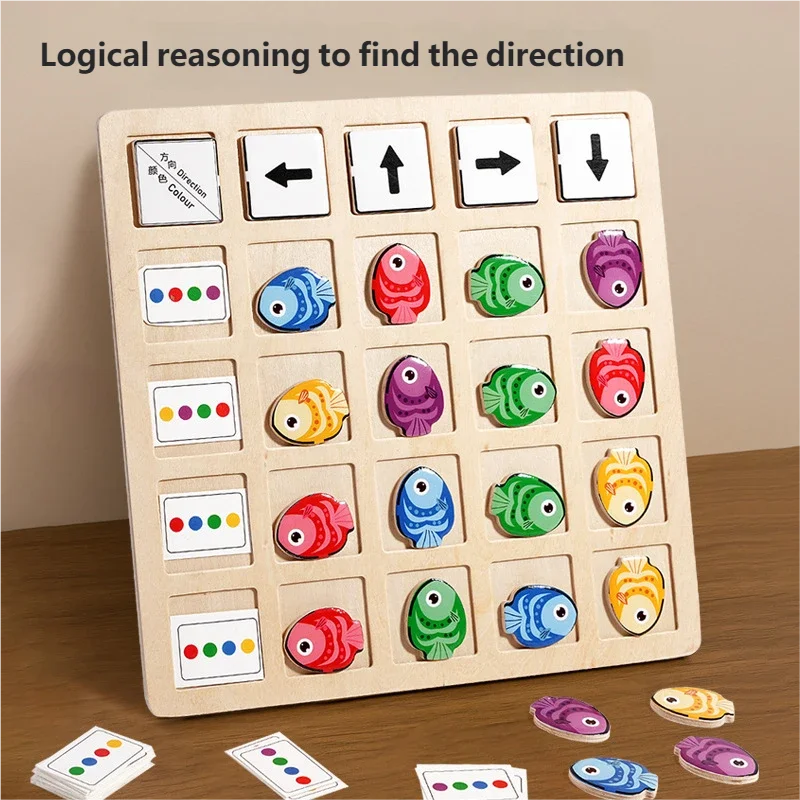 Montessori Wooden Learning Game - Educational Battle Board Toy for Kids, Color, Direction & Logical Thinking Skills