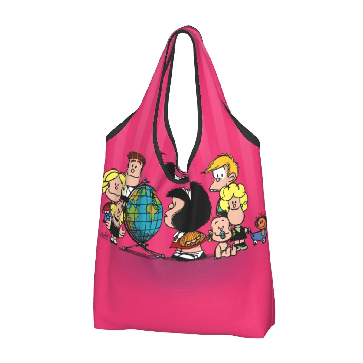Anime Mafalda Cartoon Grocery Tote Bag – Large Capacity Fashion Shopper Shoulder Handbag, Portable Kawaii Canvas Bag for Everyday Use