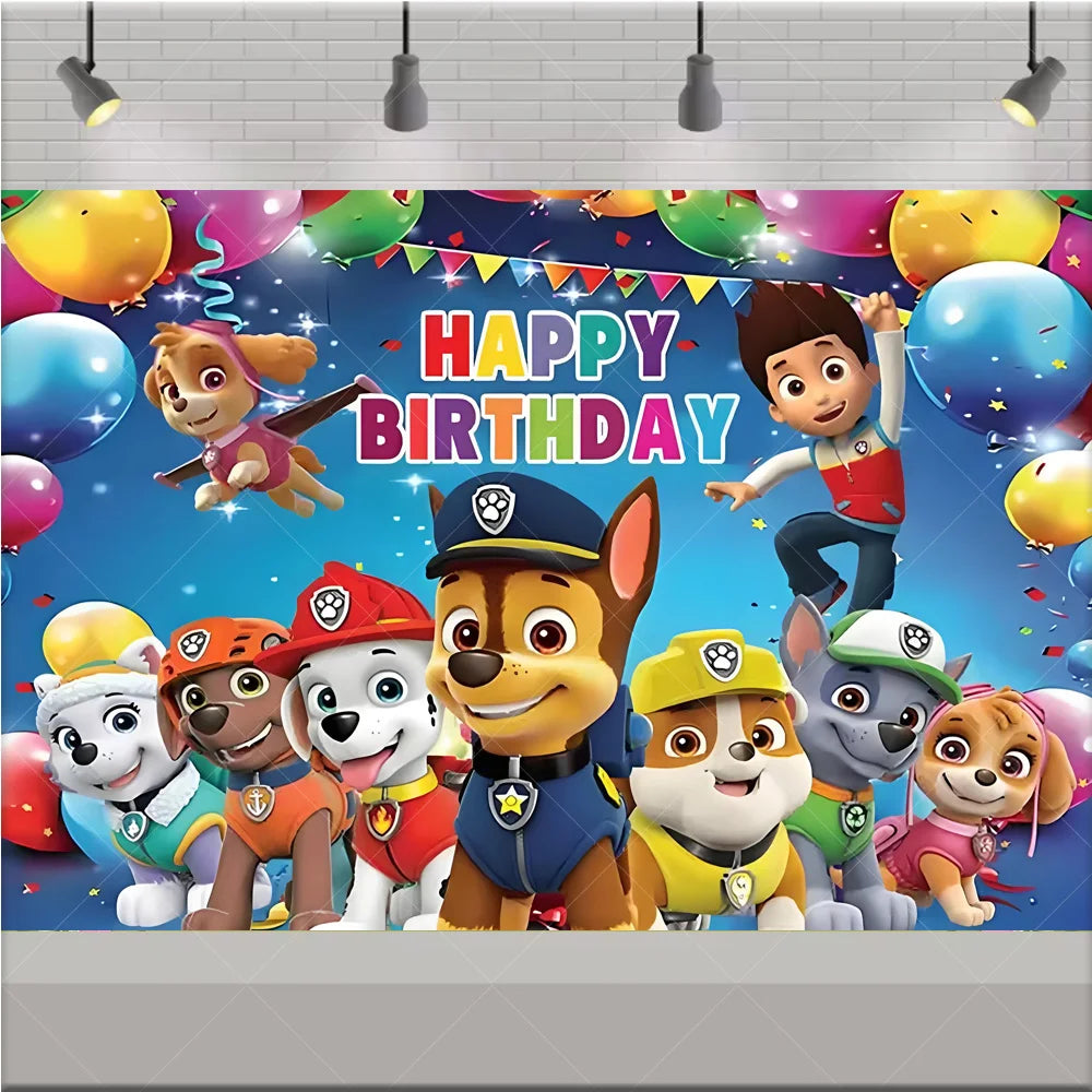 PAW Patrol Anime Birthday Party Backdrop – Puppy Dog Photography Background Cloth for Kids Birthday & Baby Shower Decorations Boy Gift