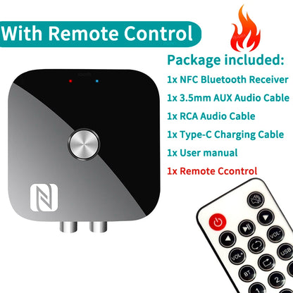 NFC Bluetooth 5.3 Audio Receiver – 3.5mm AUX, RCA Stereo, Lossless HIFI Music Wireless Adapter with USB U-Disk Play & Remote Control