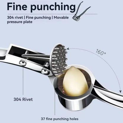 Multifunctional Garlic Press with Anti-Skid Handle, Zinc Alloy Manual Crusher for Kitchen Use