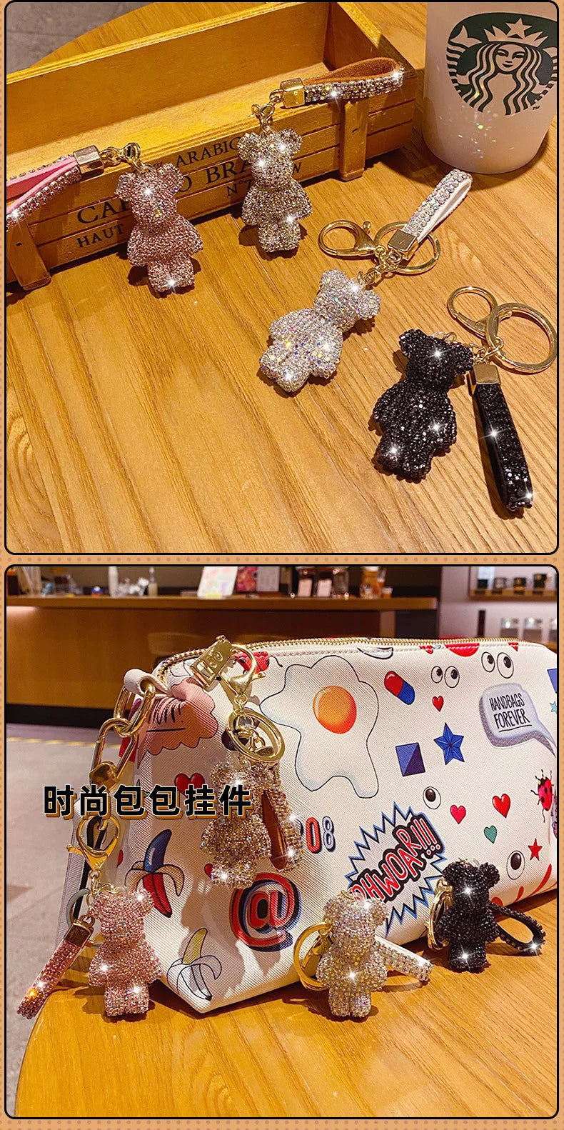 Cute Rhinestone Bear Tassel Keychain — Couple Bag & Car Key Ring Pendant for Girls/Students