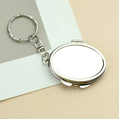 Mini Folding Keychain Makeup Mirror - Double-Sided Heart & Round Pocket Cosmetic Mirror for Travel