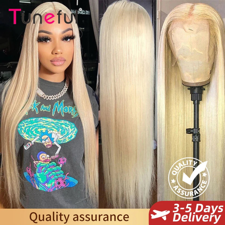 13x6 HD Transparent 613 Blonde Lace Front Wig – Brazilian Bone Straight Bob Human Hair Wig