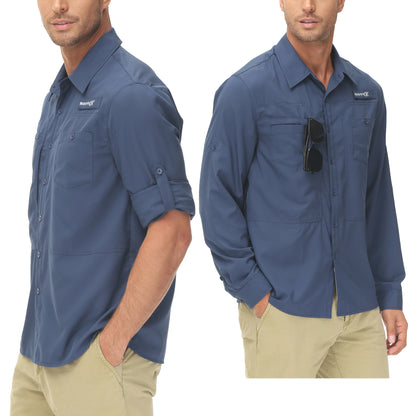 Men's UPF 50+ Fishing Shirt – Lightweight Long Sleeve Sun Protection Shirt with Breathable Mesh Back