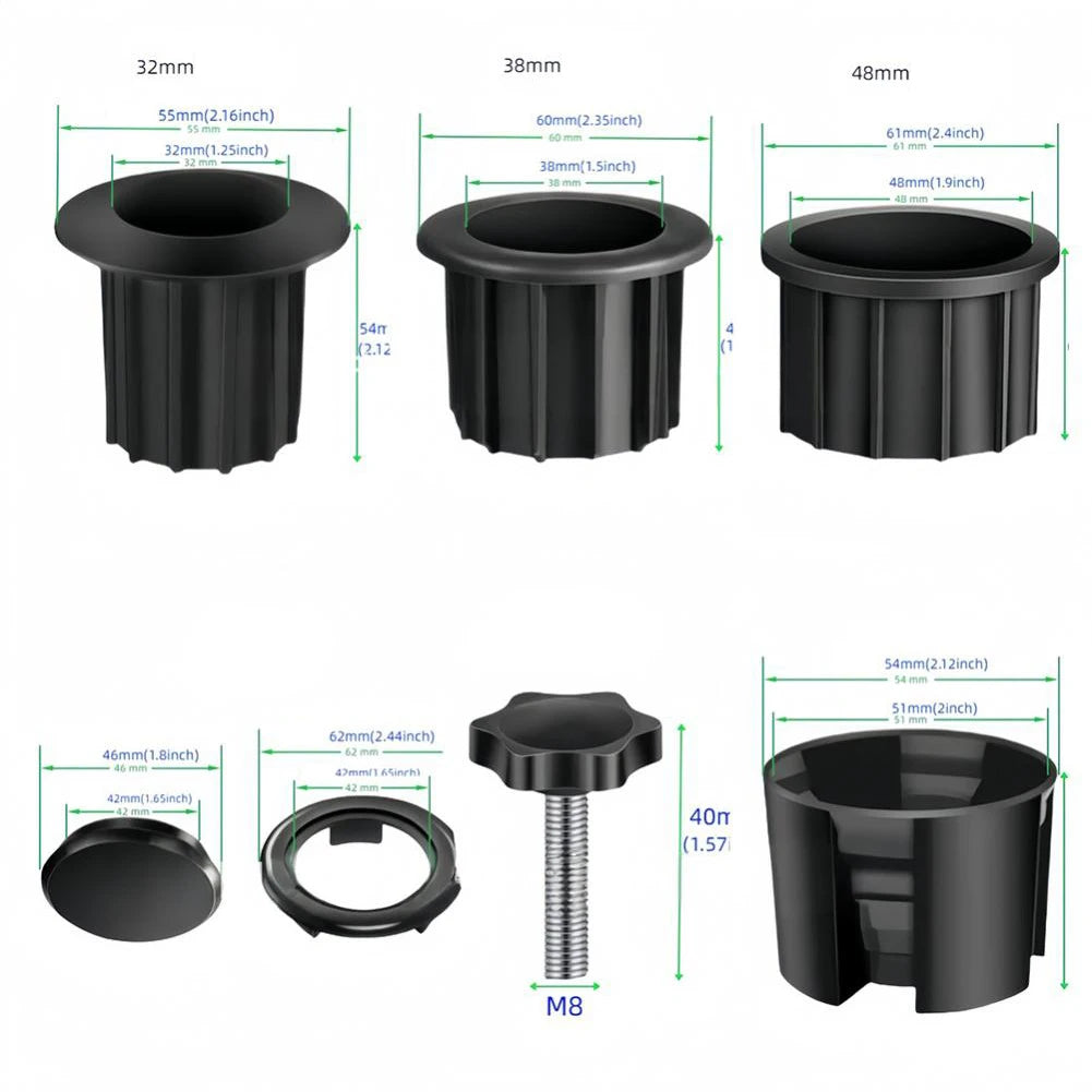 Umbrella Base Bracket Accessories Kit – Plastic Pipe Sleeve, M8 Threaded Bolt, Star Handle Clamping Screws for Sun Umbrella Fixing
