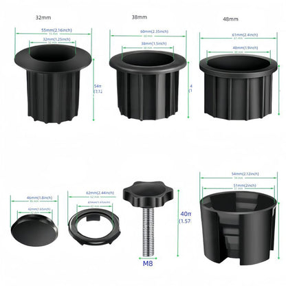 Umbrella Base Bracket Accessories Kit – Plastic Pipe Sleeve, M8 Threaded Bolt, Star Handle Clamping Screws for Sun Umbrella Fixing