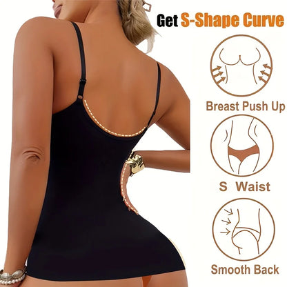Women’s Tummy Control Shapewear Cami - Built-In Bra Slimming Tank Top Body Shaper Vest