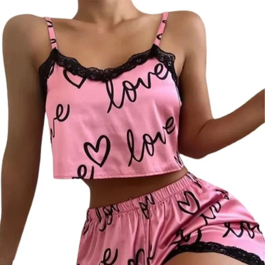 2-Piece Women's Pajama Shorts Set: Sexy Homewear Lingerie with Print Camisoles - Nighty Sleepwear for Ladies